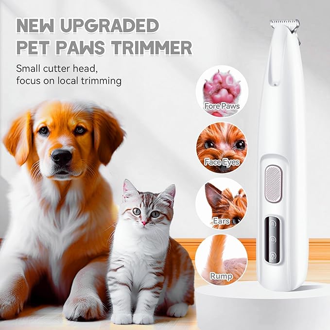 Micro Precision Dog Paw Trimmer, Pet Paw Trimmer with LED Light, Electric Pet Clippers Rechargeable, Grooming Shaver for Dogs Cats Rabbits Eyes Face Ears Feet Rump Hair, Paw Cleaner Waterproof (Gray)