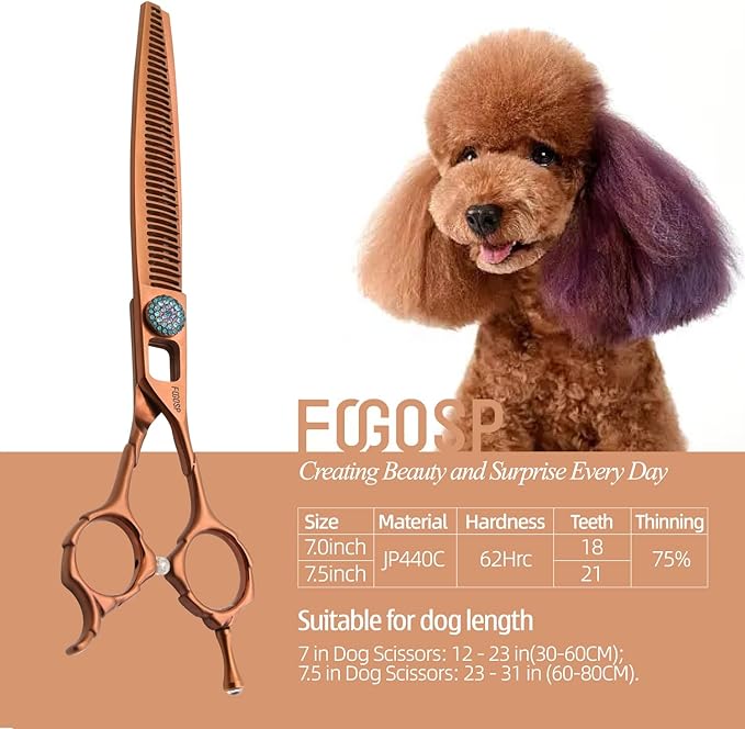 Chunkers Dog Grooming Scissors 7.5'' Professional Thinning Shears for Dogs Pet Grooming Scissors 70% Thinning Rate 21 Teeth High Cobalt Alloy Steel for Groomers(7.5,Chocolate Chunker)
