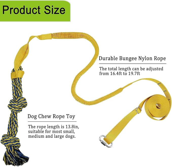SYOOY Dog Bungee Tug Toy Hanging from Tree,Outdoor Tug of War Interactive Tether Dog Rope with Chew Lure for Small Medium Large Dogs (Yellow)