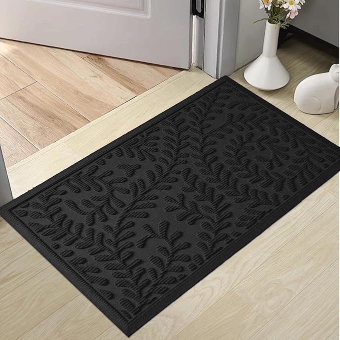 Front Door Mat, Absorbent Dirt Trapping Welcome Door Mat Indoor Outdoor, Non Slip Entry Mat, Indoor Outdoor Door Mats, Fade Resistant, Low Profile Doormat for Entrywayy, 36×24, Black