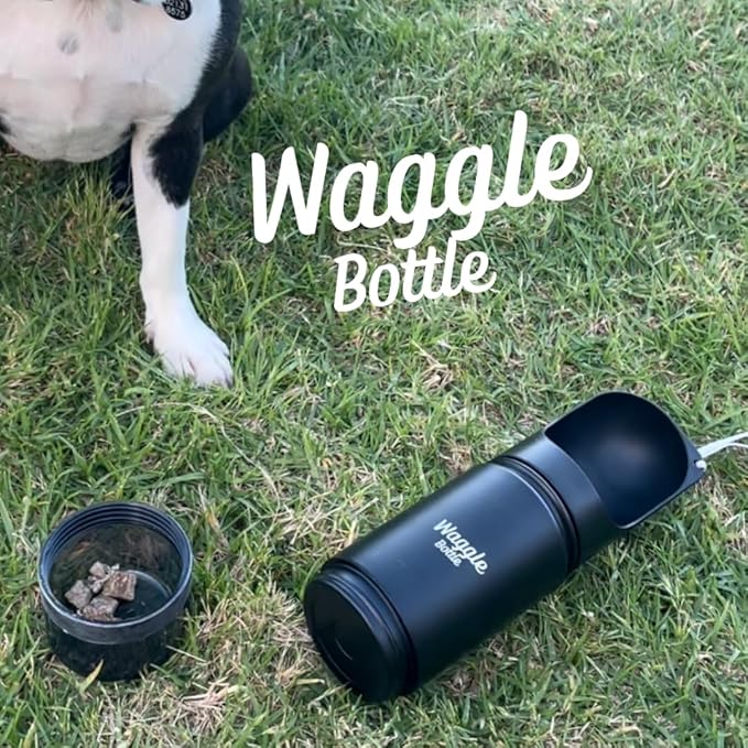 Waggle Bottle Stainless Steel Dog Travel Water Bottle, Double-Wall Vacuum Insulated Portable Dog Water Dispenser, Drink Cup and Snack Container On The Go, Outdoor Walking, Hiking, Travel, Water Bottle