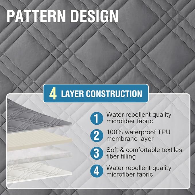 H.VERSAILTEX 100% Waterproof Loveseat Covers for 2 Cushion Couch Modern Sofa Covers Waterproof and Washable Thick Soft Couch Cover for Dogs with Elastic Straps (Loveseat, Grey/Beige)