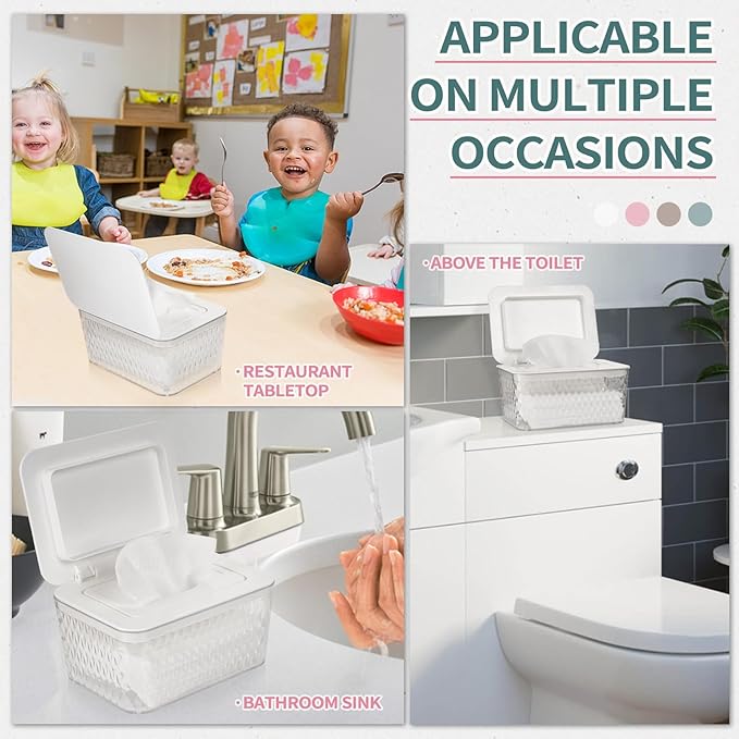 Whiidoom Wipes Dispenser, One-Handed Operation Wipe Holder for Baby & Adult, Seal-Designed Wipes Container for Bathroom Keep Diaper Wipes Fresh (2 Pack White)