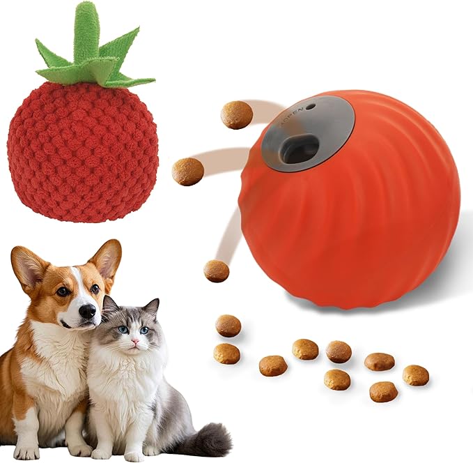 QKOQKO Interactive Dog Ball, USB Rechargeable Automatic Moving Dog Toy with Treat Dispenser, 2.87-Inch Washable TPU Puzzle Ball for Small & Medium Dogs, Exercise & Mental Stimulation (Orange)