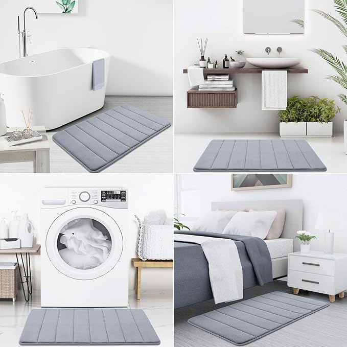 Buganda Memory Foam Bath Mat, 59" x 34", Ultra Soft and Non-Slip Bathroom Rugs, Water Absorbent and Machine Washable Bath Rug Runner for Bathroom, Shower, and Tub, Medium Grey
