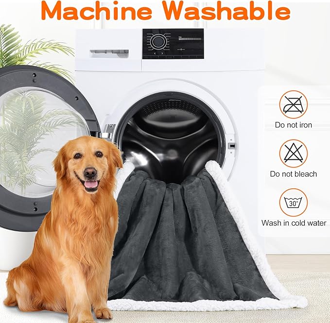 Smiry Waterproof Blanket Throw for Large Dogs Cats, Soft Reversible Dog Blanket for Sofa Couch Bed, Washable Leakproof Sherpa Fleece Furniture Couch Protector(30"x40", Dark Grey/White)