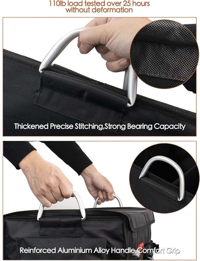Trunk Organizer With Lid,Small,Black 28L,For SUV Car Truck,Collapsible Waterproof Oxford Fabric,Portable Multipurpose sorting,2-Compartments with Aluminium Alloy Handle