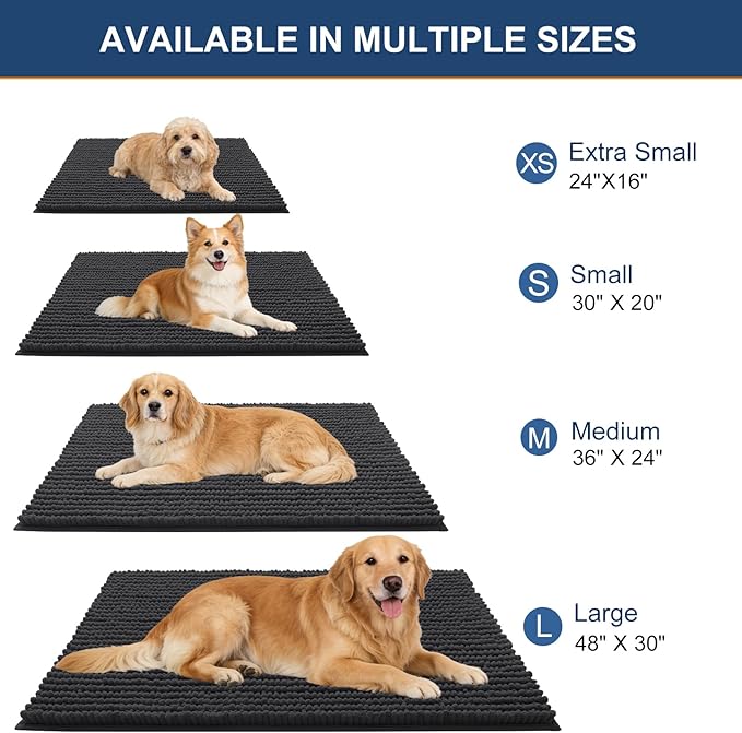 OLANLY Dog Door Mat for Muddy Paws 36x24, Ultra Absorbent Chenille Mud Doormat, Non-Slip Washable and Dirt Trapping Doormat for Indoor Entryway, Quick-Dry Indoor Pet Bed Mats for Dogs, Dark Grey