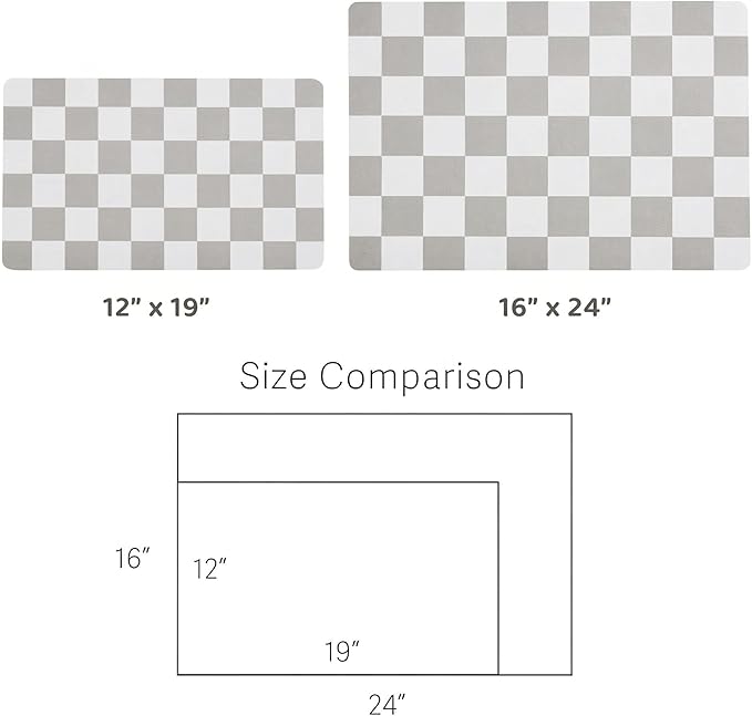 Checkered Dog Feeding Mat, Absorbent Mats for Dog Food and Water Bowl, Dispenser, Feeder, Retro Aesthetic Grey Checkerboard Pet Placemat for Dogs, Cats, Puppy Accessories, 16" X 24”