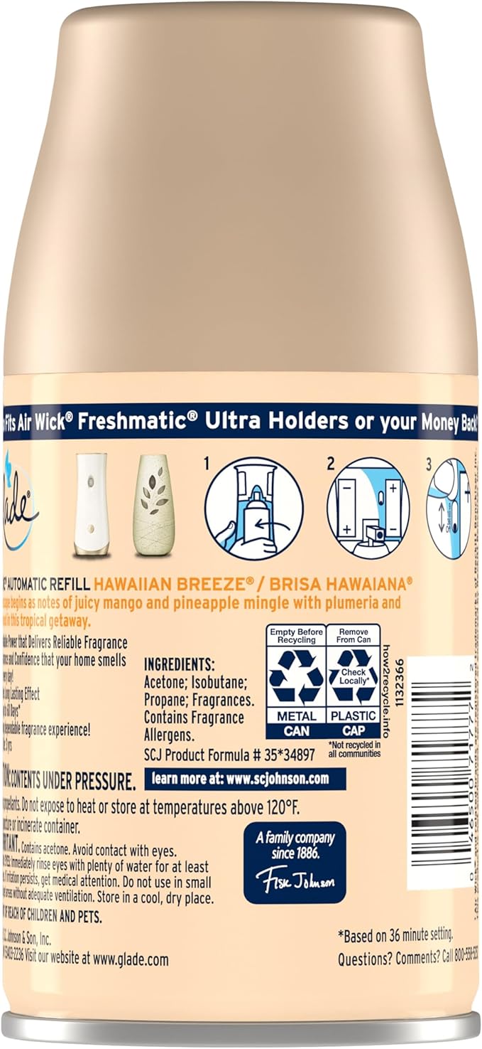 Glade Automatic Spray Refill and Holder Kit, Air Freshener for Home and Bathroom, Hawaiian Breeze, 6.2 Oz, 2 Count