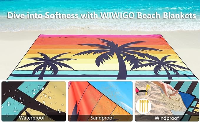 Beach Blanket Waterproof Sandproof Extra Large Beach Mat 79" X 83"/120"x108"for 1-8 Adults Quick Drying Durable Outdoor Picnic Mat for Beach Travel Camping Hiking