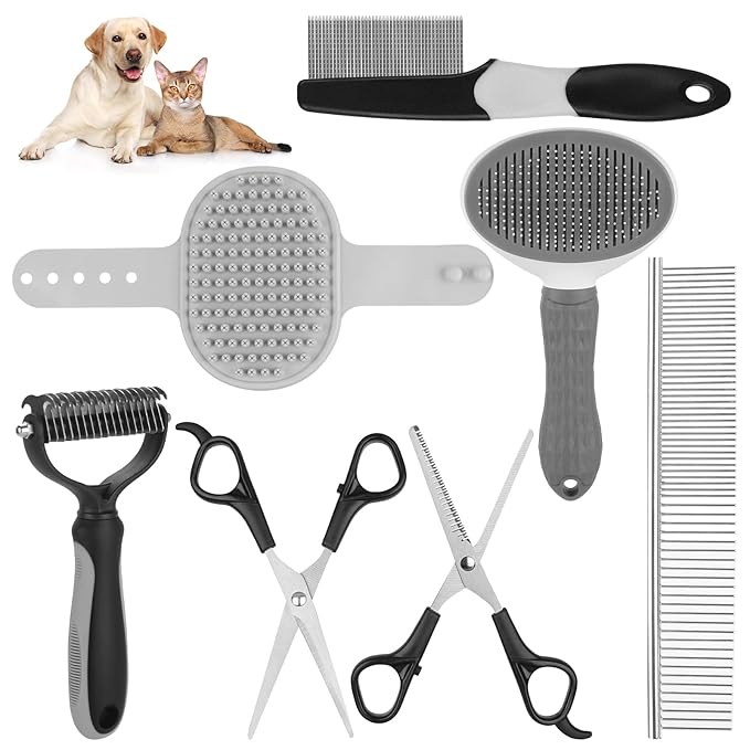 Aiolpy Pet Grooming Kit – Shedding Slicker Brush & Bath Massage Tool for Dogs, Cats, Puppies & Rabbits | Gentle, Easy-Clean Design for Healthy Coats & Relaxing Grooming