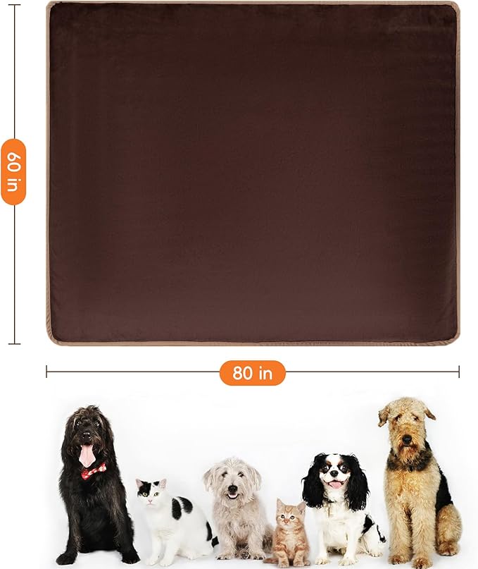 CAPT.SNOOZE Waterproof Dog Blankets Brown Pet Blanket 60"x80", Soft Fluffy Sofa Car Bed Protector, Reversible Leakproof Flannel Washable Dog Blanket for Large Dogs