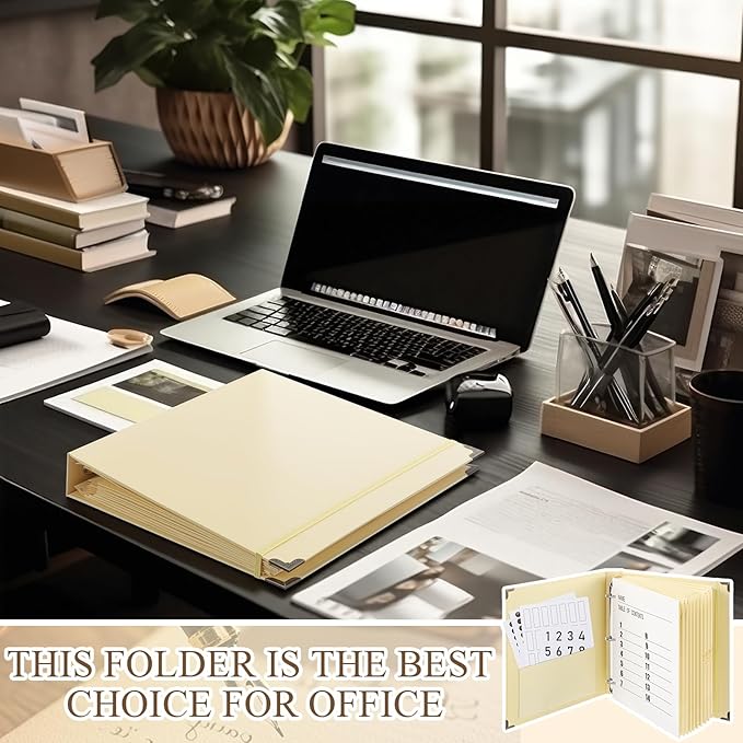 Marspark 3 Rings Important Document Organizer with Labels, Family Document Organizer Binder, Expanding File Folder for Important Papers, Letters, Birth Certificates, Photos, Passports(Yellow)