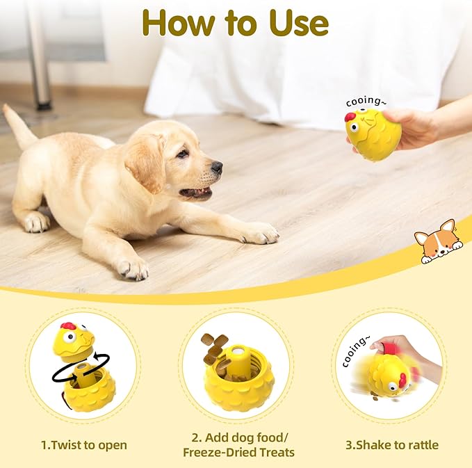Natural Rubber Squeaky Chicken Dog Toy - Interactive Food Dispensing Chew Toy for Puppy Teething & Dental Health - Durable Rubber Chew Toys for Small Medium Dogs