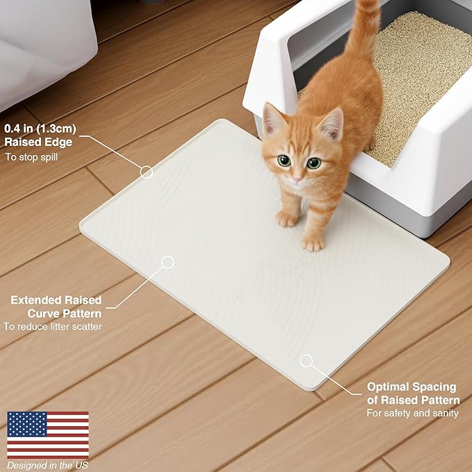 BANLYEO SM Cat Litter Mat - 24x17 in, Water Proof, US Designed Kitty Litter Trapping Mat, Easy to Clean, Scatter Control, Odorless, Less Mess and Clean Floors, Pet Supplies for Indoor Cats, Warm Beige