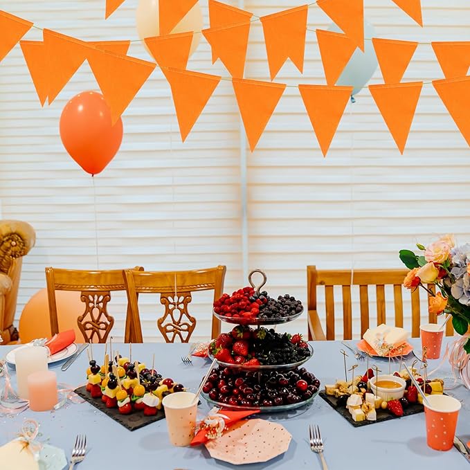 HESTYA 42 Pieces Thanksgiving Fall Party Decorations Orange Pennant Banner Flag Fabric Autumn Bunting Triangle Banner Garland for Fall Wedding Carnival Birthday Outdoor Events Party Supplies