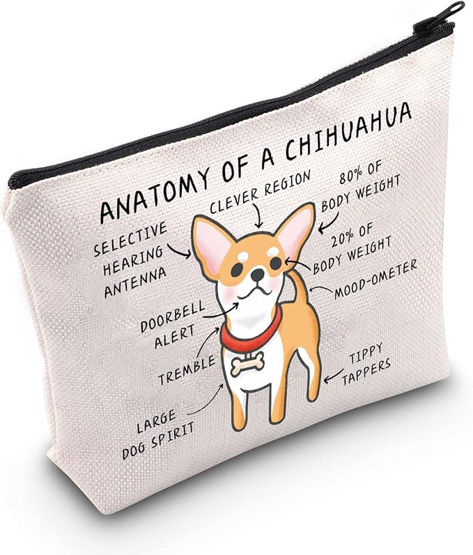 G2TUP Anatomy of a Chihuahua Makeup Bag - Chihuahua Mom Cosmetics Travel Pouch - Dog Pet Lover Gift (White)