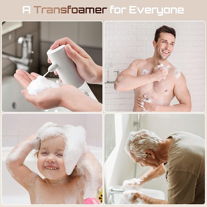 Airversa Electric Foaming Shampoo Dispenser Foam Sprayer 1100mAh IPX8 Shampoo Foamer for Woman Men Baby Kid Dog Cat ES1-Black
