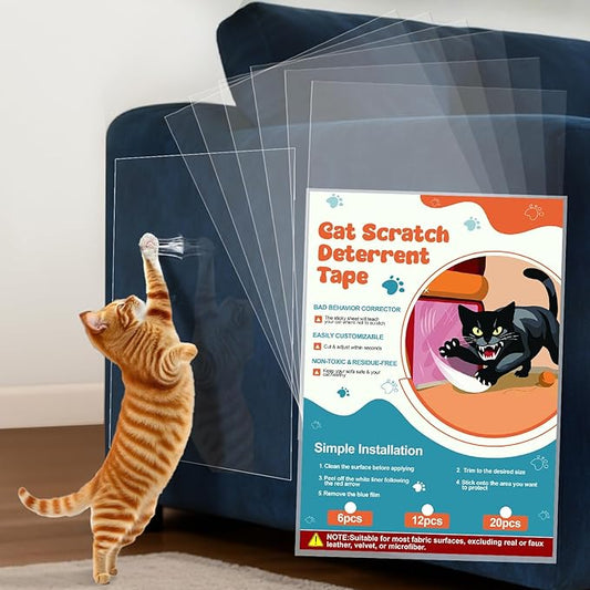6 Pack Cat Scratch Furniture Protector – Double-Sided Sticky Deterrent Training Tape from Cat Claws, Clear Anti-Scratch Guard for Couch, Sofa, Doors, Easy Apply & Residue-Free, Not for Leather,Velvet