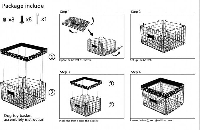 Geyecete Large Dog Toy Organizer - Chew-Proof Wire Folding Basket - Personalizable Dog Toy Box - Caddy - Black