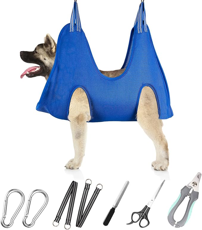 Pet Grooming Hammock for Medium/Large Dogs with Nail Clippers/Nail Trimmers/Grooming Scissors, Dog Grooming Harness for Nail Trimming, Pet Grooming Sling Helper