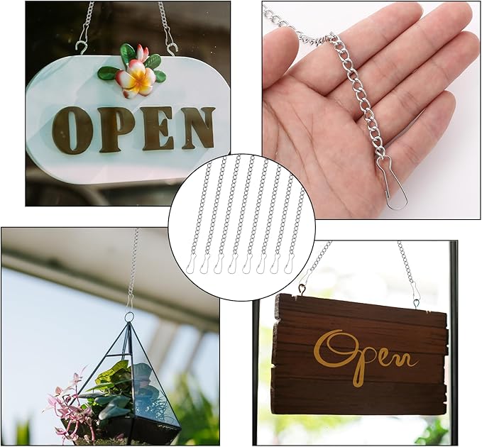 8 Pcs 20 Inch Stained Glass Window Hanging Chain, 304 Stainless Steel Picture Hanging Chain with Hooks Decorative Chains for Suncatcher Crystals, Window Art, Outdoor, Walls Gardens, Kitchens
