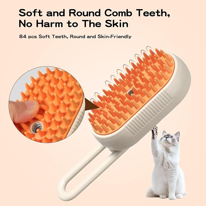 Pet Steam Brush, Rechargeable Cat Steam Brush for Shedding, 2025 New & 4 in 1 Pet Spray Hair Removal Comb with Anti-Static,Massage, Cleaning, Shedding & Combing All In One! (Khaki)