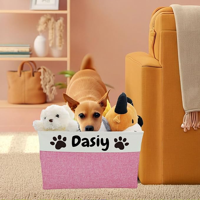 CPAKOWLGOO Personalized Dog Toy Basket Large Custom Dog Toy Box Foldable Dog Gift with Pet's Name for Clothing,Stuff