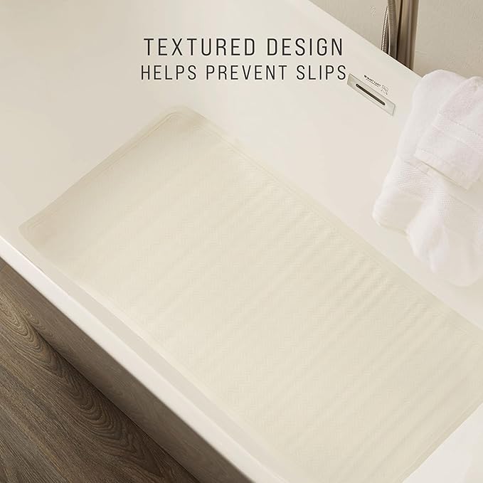 Rubbermaid Commercial Products Bath Tub and Shower Mat, 36-Inch X 18-Inch, White, Extra Long, Machine Washable, Safti-Grip Non-Slip Bathroom Mat with Suction Cups for Home/Hotel/Shower/Bathtub