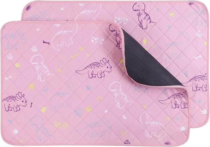 IEUUMLER Washable Pee Pads for Dogs, 2 Pack Non-Slip & Waterproof Pack Whelping Pad, Reusable Washable Puppy Potty Training Pad with Fast Absorbent for Playpen EU007 (Pink Dinosaur, 36"X41"-2pcs)