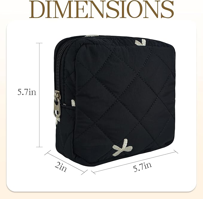 Small Floral Quilted Makeup Bag, Coquette Aesthetic Travel Toiletry Organizer for Women, Lightweight Cotton Cosmetic Pouch