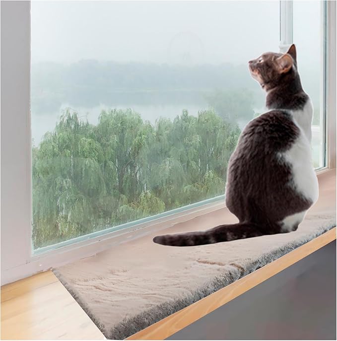 Soft Cat Window Sill Pet Pad Cat Perch,Fluffy Windowsill Cat Pet Mat Pillow Seat Bed, Cat Cushion for Window Sill, Pet Window Mat (Gray, 16"x35")