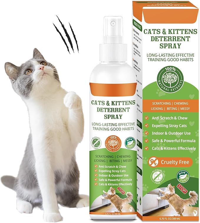 Cat Deterrent Spray 6.76 OZ - Natural No Scratch Spray for Cats to Anti Scratching Marking Furniture Garden, Keep Cats Off Furniture, No Trace, Training & Behavior Aids Indoor Use