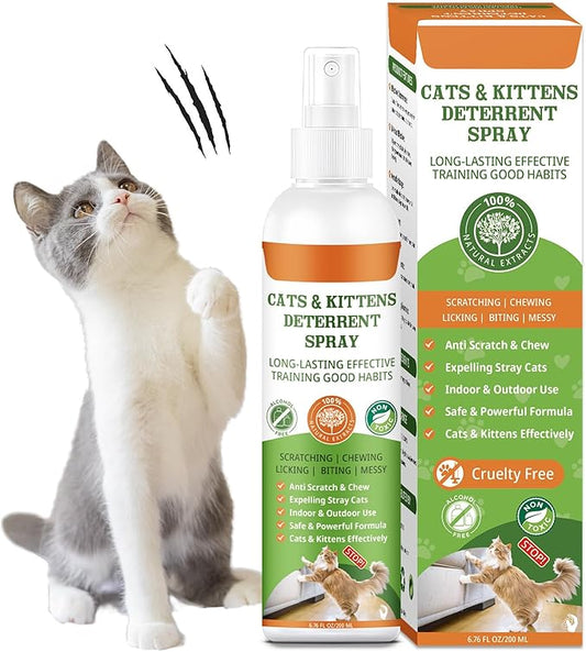 Cat Deterrent Spray 6.76 OZ - Natural No Scratch Spray for Cats to Anti Scratching Marking Furniture Garden, Keep Cats Off Furniture, No Trace, Training & Behavior Aids Indoor Use