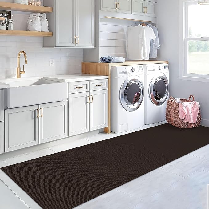 KOZYFLY Washable Runner Rug 3x12 ft Hallway Kitchen Runner Rugs with Rubber Backing Bobo Non Slip Entryway Runner Indoor, Long Carpet Runners for Hall Kitchen Entryway, Dark Coffee/Brown