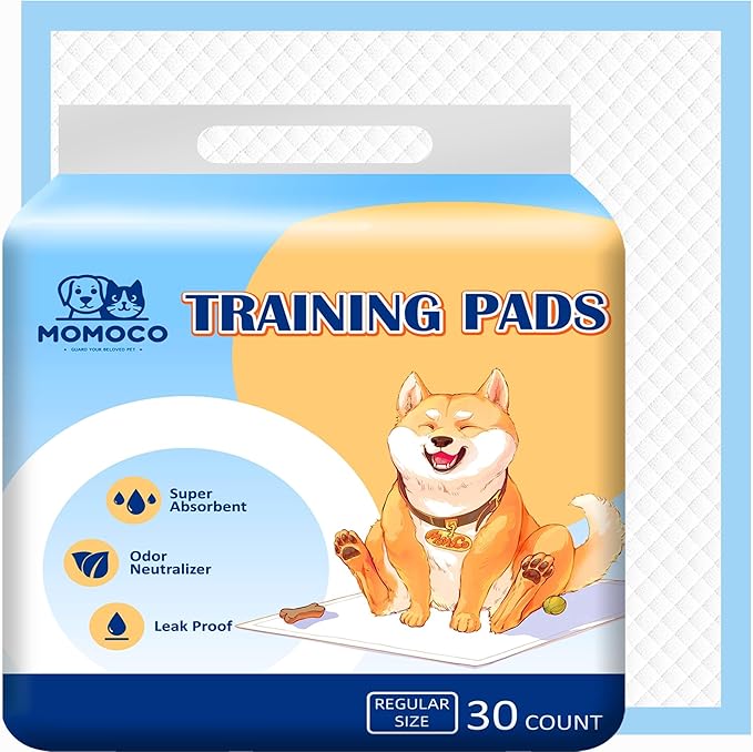 MoMoCo Puppy Pads for Indoor Potty Training,Super Absorbent Leak-Proof Disposable Dog Pee Pads for Puppies & Small Dogs, 22"x22", 30 Count