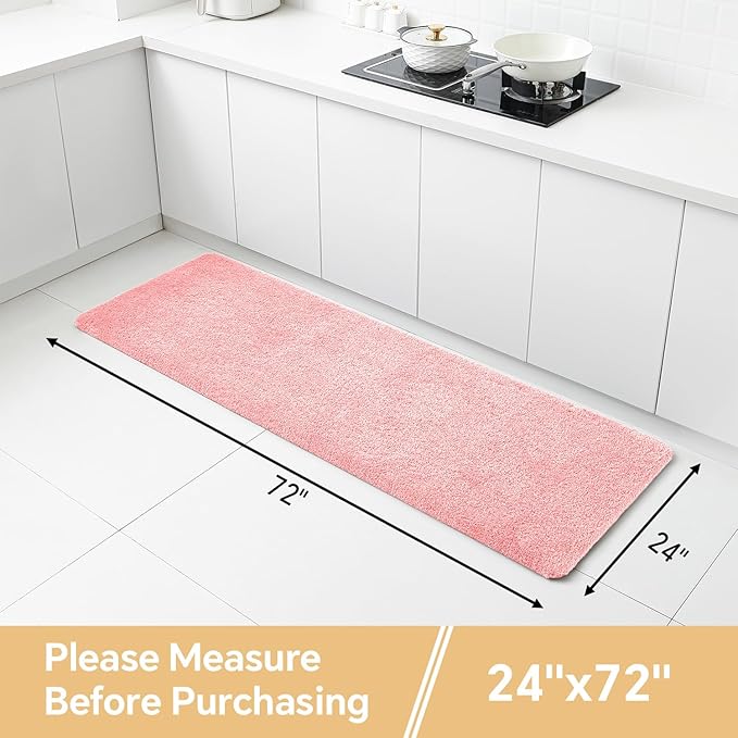 Pink Bathroom Rugs Runner 24"x72" - Extra Long Plush Bath Mat, Non Slip Absorbent Microfiber Floor Rug, Washable and Fluffy - Ideal for Bathroom, Kitchen or Pet Mat Use