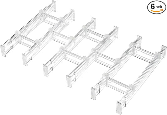 Vtopmart 2.36” Drawer Dividers with Expandable Inserts, 12.8"-22.3" Adjustable Kitchen Drawer Organizer, Clear Plastic Organizer Separator for Flatware, Utensil, Cutlery, 6 Dividers with 10 Inserts