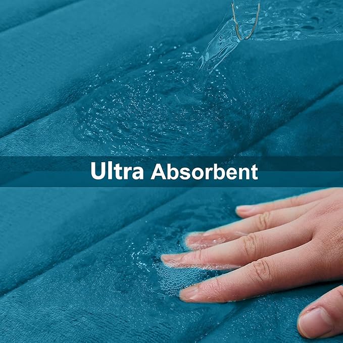 Buganda Memory Foam Bath Mat, 47" x 17", Ultra Soft and Non-Slip Bathroom Rugs, Water Absorbent and Machine Washable Bath Rug Runner for Bathroom, Shower, and Tub, Peacock Blue