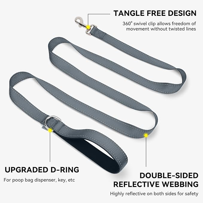 Joytale Dog Leash, 4 FT Double-Sided Reflective, Padded Handle Nylon Heavy Duty Leashes for Medium & Large Dogs Walking, Grey