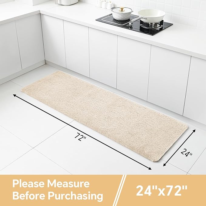 Beige Bathroom Rugs Runner 24"x72" - Extra Long Plush Bath Mat, Non Slip Absorbent Microfiber Floor Rug, Washable and Fluffy - Ideal for Bathroom, Kitchen or Pet Mat Use