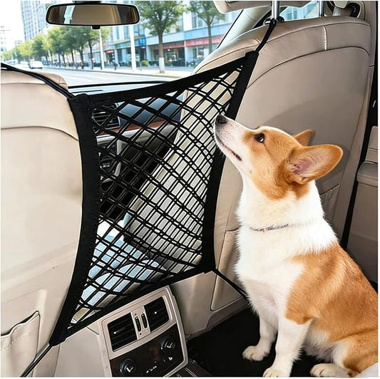 DYKESON Dog Car Net Barrier Pet Barrier with Car Mesh Organizer for Dog & Child, Safety Divider with Storage Pouch, Easy Install for Cars & SUVs