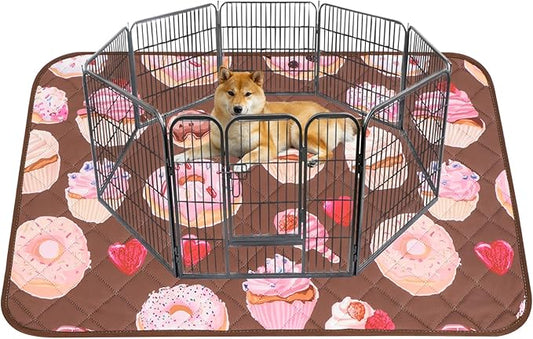 IEUUMLER Washable Pee Pads for Dogs, 1 Pack Cake Pattern Reusable Waterproof Puppy Potty Pads, Non-Slip Absorbent Pet Training Pads for Playpen Crate Bed EU015 Coffee Cake, 48x48