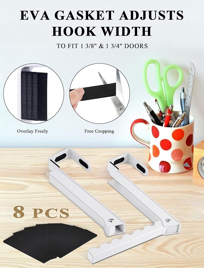 2-Packs Over the Door Hanger Hooks with Extra Anti-slip Pads, Metal Folding Clothes Drying Racks for Laundry, Dorm, Portable Space Saving Coat Towels Organizer Rack for Travel, Hanging Storage