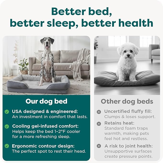 Furhaven Cooling Gel Dog Bed for Large Dogs w/ Removable Bolsters & Washable Cover, For Dogs Up to 125 lbs - Plush & Velvet Waves Perfect Comfort Sofa - Granite Gray, Jumbo Plus/XXL