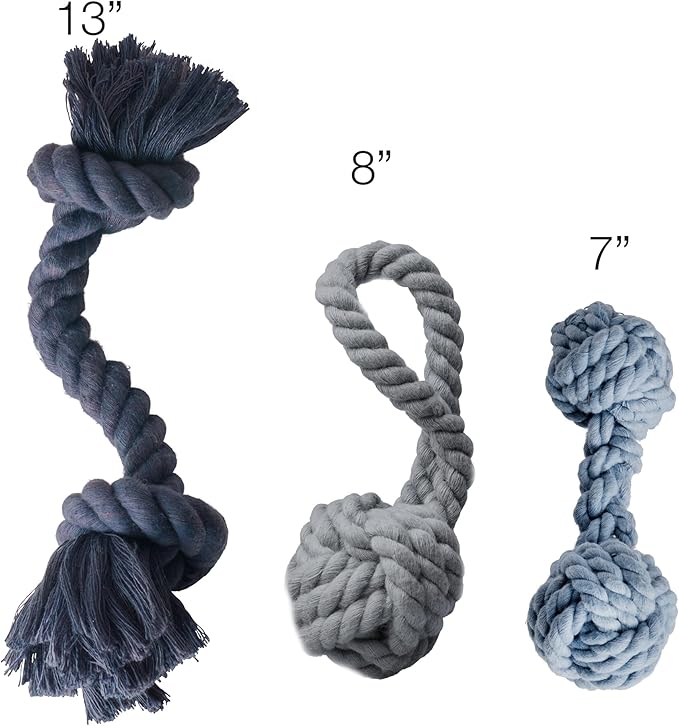 Pet Passion Brady The Rope Tug Toy 3-Pack Organic Cotton Dog Rope Pull Toys for All Pet Breeds, Navy Ombre, One Size