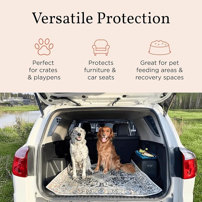 LOVEWAG Washable Dog Pee Pads, 36" x 48", Waterproof, Non-Slip, Super Absorbent, Reusable Machine-Washable, 2-Pack (Blue Hazel)