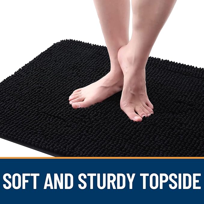 OLANLY Dog Door Mat for Muddy Paws 54x32, Absorbs Moisture and Dirt, Absorbent Non-Slip Washable Doormat, Quick Dry Chenille Mud Mat for Dogs, Entry Indoor Entryway Carpet for Inside Floor, Black