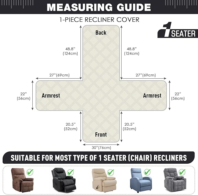 TAOCOCO Waterproof Recliner Chair Covers 30 Inch Wide, Oversized Recliner Covers for Recliner Chair with Pocket, Recliner Slipcovers with Straps Furniture Protector for Kids Pets (30'', Charcoal Gray)